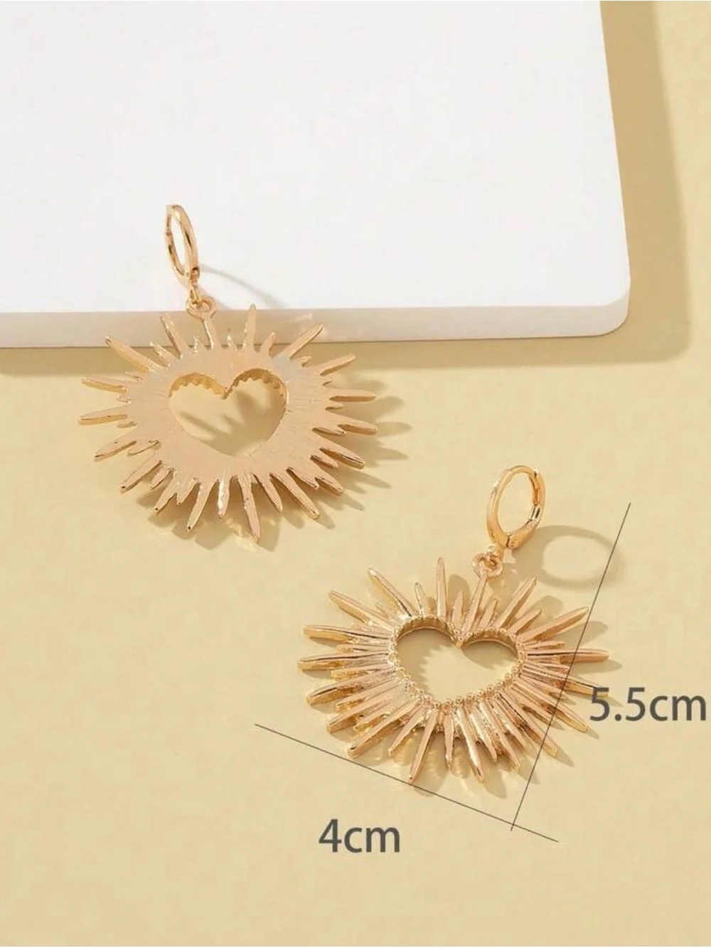 Gold Sunburst Heart Drop Earrings - Women Jewelry